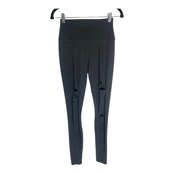 ALO Yoga Pants - ALO Yoga High Waisted Ripped Warrior Dark Grey Anthracite Leggings-sz Small